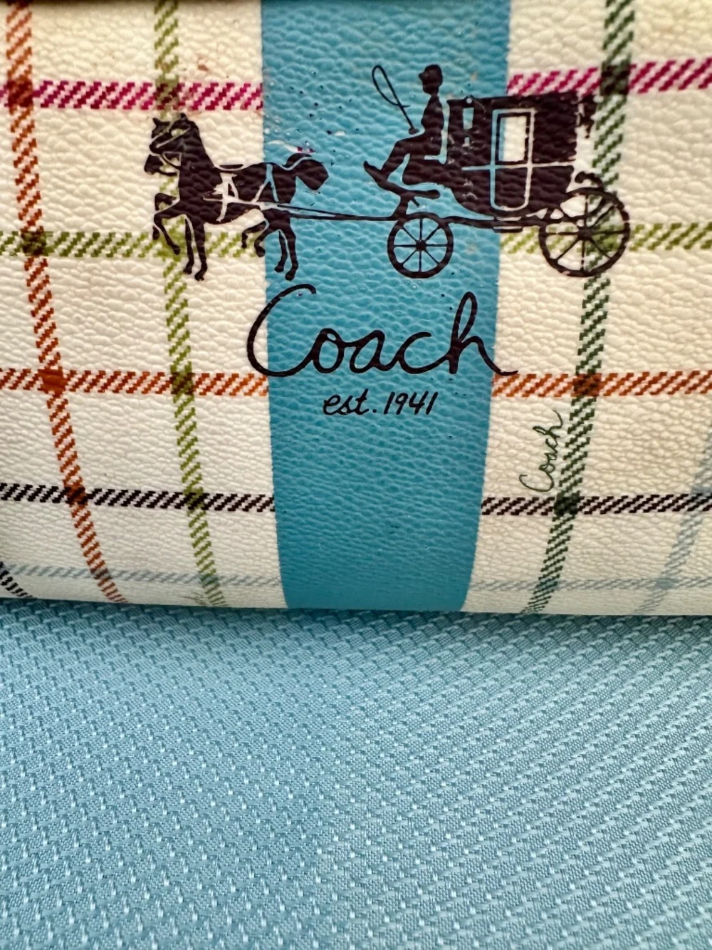 Coach Tattersall Blue Stripe Beauty Case/Cosmetic Bag